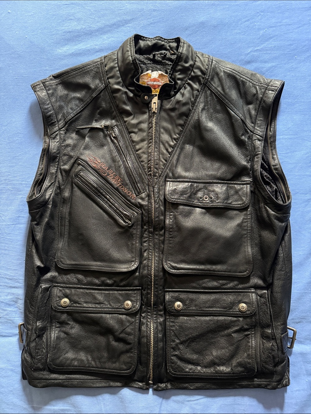 Harley-Davidson Black Leather Multi-Pocket Riding Vest